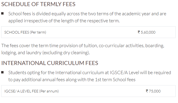 Fee Structure of Union World School: