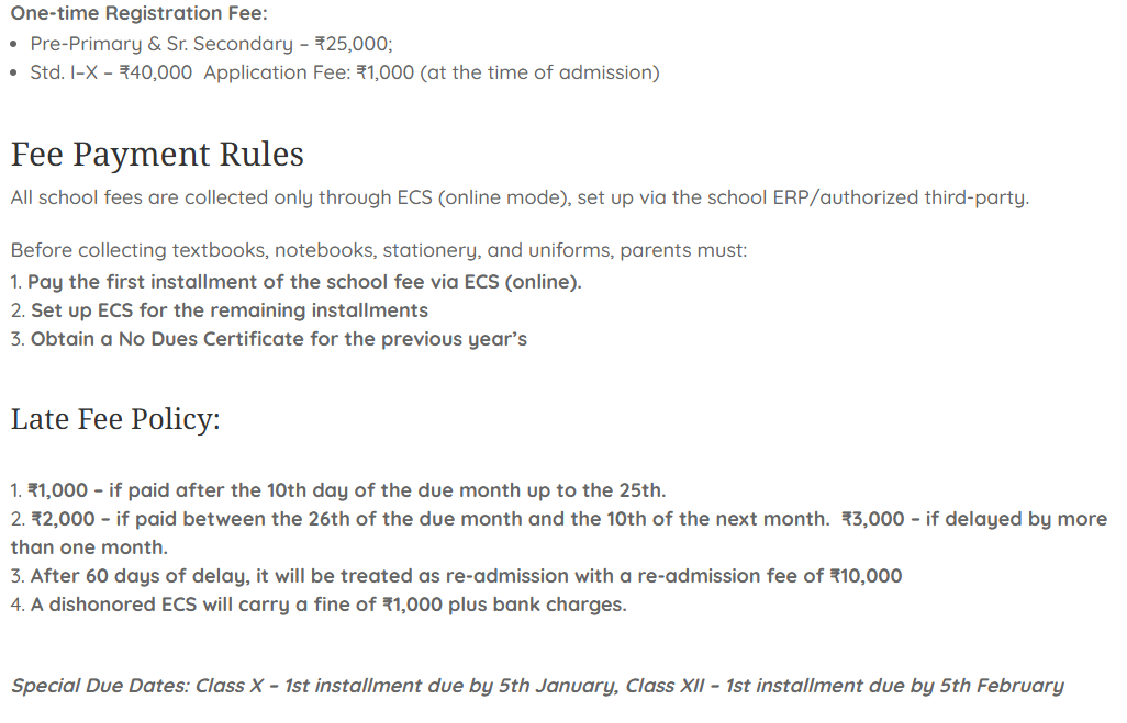 Fee Structure At Shri Ram Global School