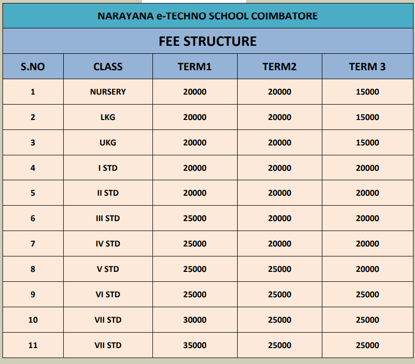 Narayana e-techno school Fee Structure: