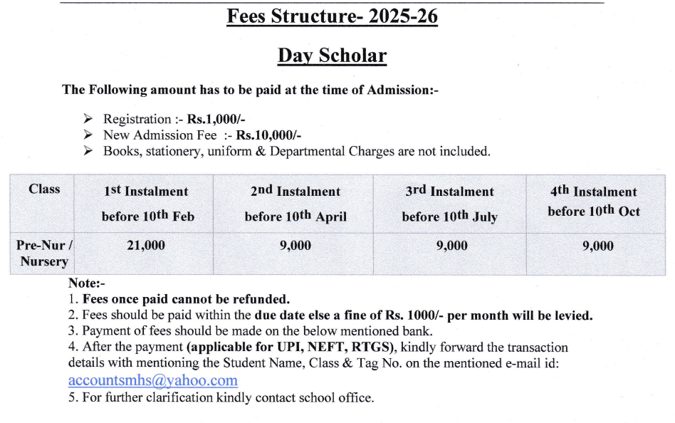 Mount Hermon School Darjeeling Fee Structure